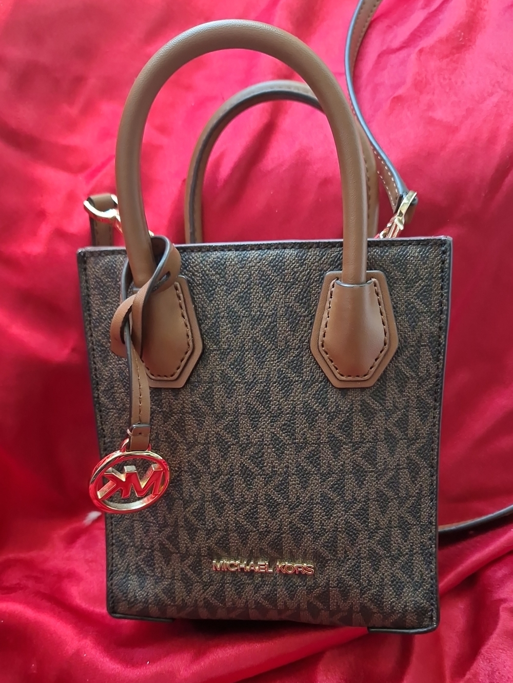 Michael Kors Brown Logo Mini Tote with Tan Trim